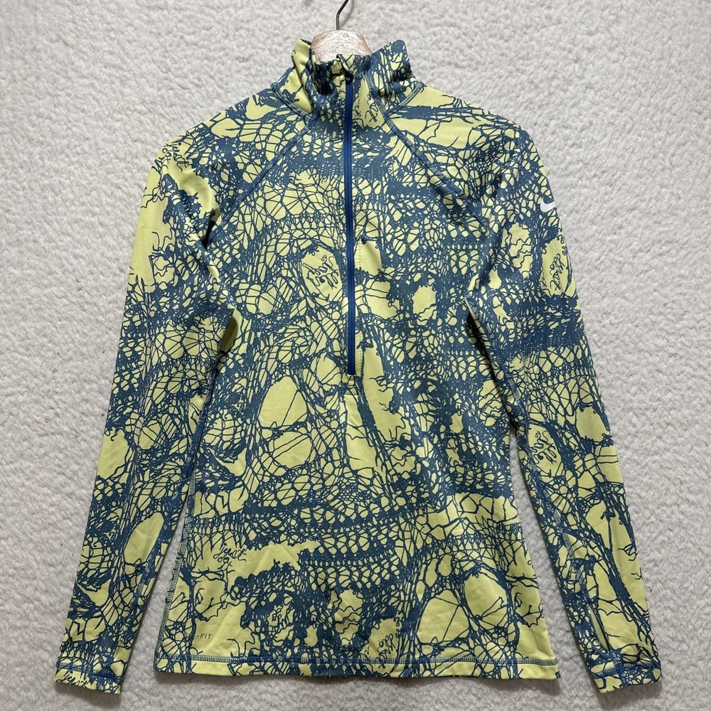Nike Pro Women's Size M Blue Green 1/2 Zip Long Sleeve Activewear Pullover Logo